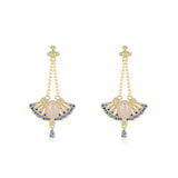 Silver Inlaid Apricot Leaf Crystal Earrings for Women