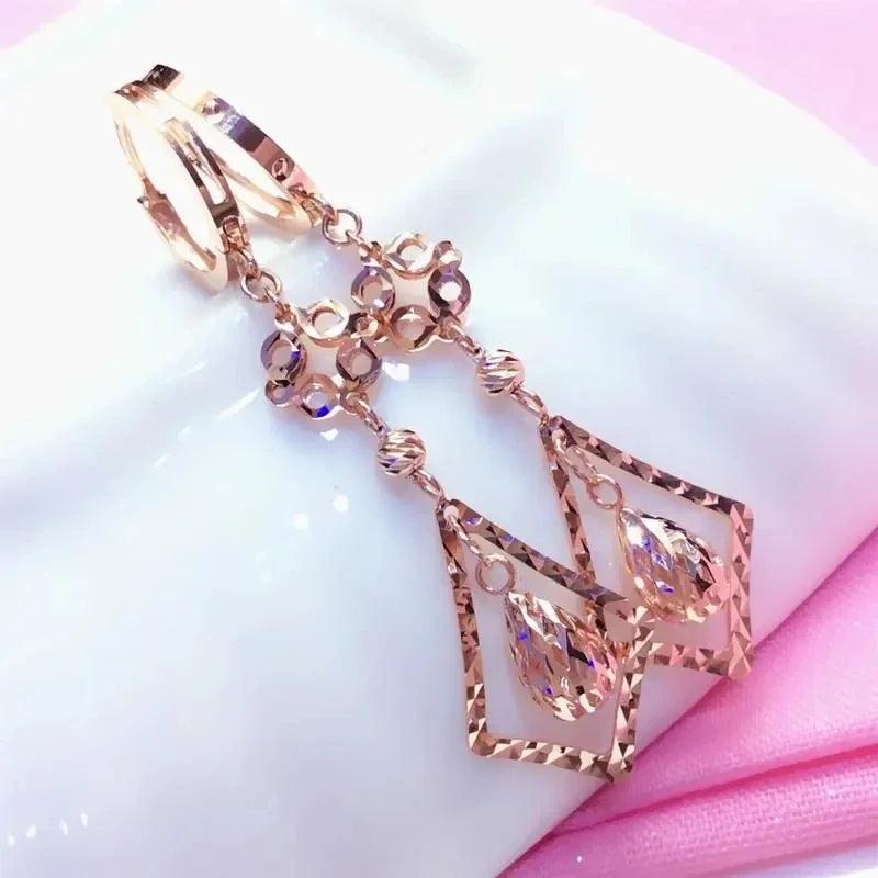 Purple 14K Rose Golden Drop Earrings for Women Light Wedding Jewelry