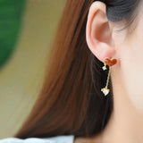 Silver Inlaid with Natural Red Love Agate Long Earrings