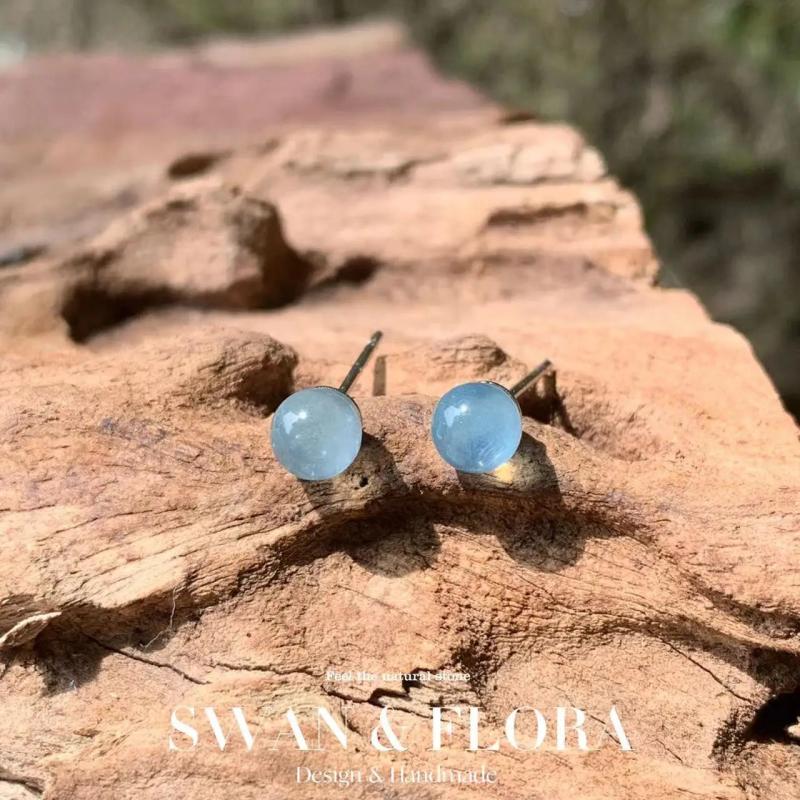 4MM Natural Aquamarine 925 Sterling Silver Stud Earrings for Women