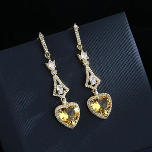 925 Silver Heart-shaped Drop Earrings with Yellow Gemstone