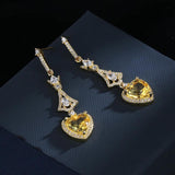 925 Silver Heart-shaped Drop Earrings with Yellow Gemstone