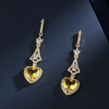 925 Silver Heart-shaped Drop Earrings with Yellow Gemstone