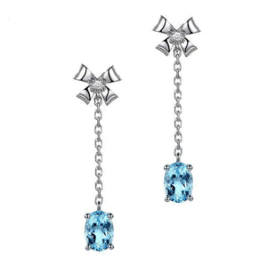 925 Silver Earrings Oval Sapphire Bowknot Drop Wedding