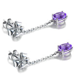 925 Silver Earrings Oval Sapphire Bowknot Drop Wedding