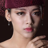 925 Silver Earrings Oval Sapphire Bowknot Drop Wedding