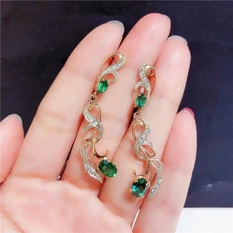 Purple Green Gem Earrings Women 14K Rose Plating Wedding Jewelry