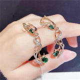 Purple Green Gem Earrings Women 14K Rose Plating Wedding Jewelry