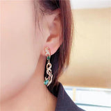 Purple Green Gem Earrings Women 14K Rose Plating Wedding Jewelry