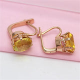 Purple Plated 14K Rose Inlaid Oval Yellow Gem Earrings for Women Wedding