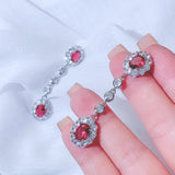Red Gem Rhinestone Tassel Earrings Bridal Wedding Crystal