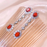 Red Gem Rhinestone Tassel Earrings Bridal Wedding Crystal