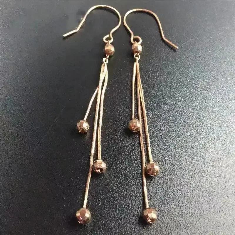 Purple 14K Rose Gold Tassel Bead Earrings for Women