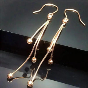 Purple 14K Rose Gold Tassel Bead Earrings for Women