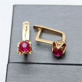Purple Classic Style Red Gem Earrings 14K Rose Plated Jewelry
