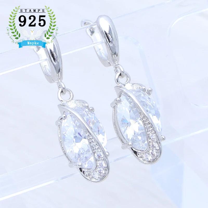 Sky Topaz Stone 925 Sterling Silver Bridal Earrings Crystal Jewelry