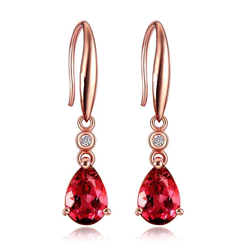 925 Silver Water Drop Ruby Gemstone Earrings