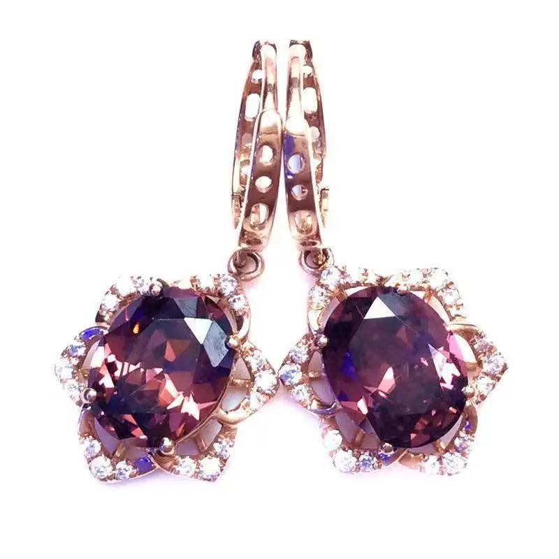 Purple 14K Rose Gold Light Amethyst Flower Earrings for Women