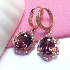 Purple 14K Rose Gold Light Amethyst Flower Earrings for Women
