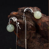 Green Hetian Jade Inlaid Round Bead Earrings Jewelry