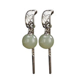 Green Hetian Jade Inlaid Round Bead Earrings Jewelry