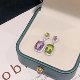 Purple Green Ladies Gemstone Teardrop Crystal 925 Earrings Women Wedding