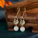 Natural Hetian Jade Gourd Earrings Chinese Palace Women's Jewelry