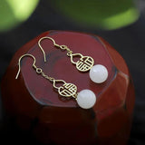 Natural Hetian Jade Gourd Earrings Chinese Palace Women's Jewelry