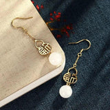 Natural Hetian Jade Gourd Earrings Chinese Palace Women's Jewelry