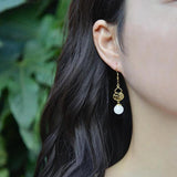 Natural Hetian Jade Gourd Earrings Chinese Palace Women's Jewelry