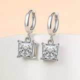 Silver 925 Square Emerald Amethyst Drop Earrings Women Wedding Gift