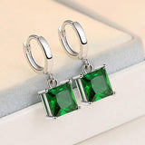Silver 925 Square Emerald Amethyst Drop Earrings Women Wedding Gift