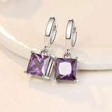 Silver 925 Square Emerald Amethyst Drop Earrings Women Wedding Gift