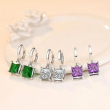 Silver 925 Square Emerald Amethyst Drop Earrings Women Wedding Gift