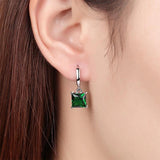 Silver 925 Square Emerald Amethyst Drop Earrings Women Wedding Gift