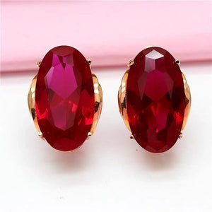 Purple Red Crystal Earrings, 14K Rose Gold Plated, Engagement Jewelry