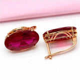 Purple Red Crystal Earrings, 14K Rose Gold Plated, Engagement Jewelry