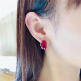 Purple Red Crystal Earrings, 14K Rose Gold Plated, Engagement Jewelry
