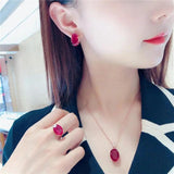 Purple Red Crystal Earrings, 14K Rose Gold Plated, Engagement Jewelry