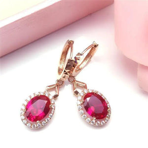 Purple Ruby Drop Earrings 14K Rose Gold Crystal Engagement Jewelry