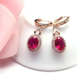 Purple Ruby Drop Earrings 14K Rose Gold Crystal Engagement Jewelry