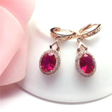 Purple Ruby Drop Earrings 14K Rose Gold Crystal Engagement Jewelry