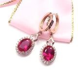 Purple Ruby Drop Earrings 14K Rose Gold Crystal Engagement Jewelry