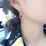 Purple Ruby Drop Earrings 14K Rose Gold Crystal Engagement Jewelry