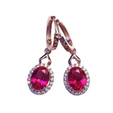 Purple Ruby Drop Earrings 14K Rose Gold Crystal Engagement Jewelry
