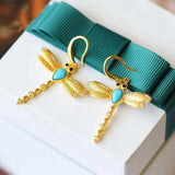 Turquoise Dragonfly Ear Hook Chinese Craft Charm Women's Gift
