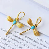 Turquoise Dragonfly Ear Hook Chinese Craft Charm Women's Gift