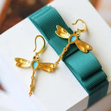 Turquoise Dragonfly Ear Hook Chinese Craft Charm Women's Gift