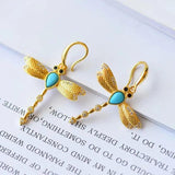Turquoise Dragonfly Ear Hook Chinese Craft Charm Women's Gift