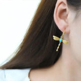 Turquoise Dragonfly Ear Hook Chinese Craft Charm Women's Gift
